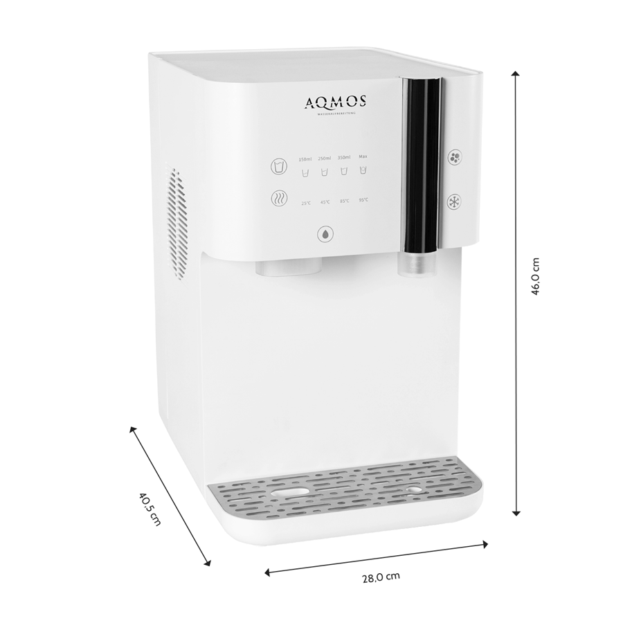 Abmessungen Aqmos DrinKing weiß: 46 cm Höhe, 28 cm Breite und 40,5 cm Tiefe.