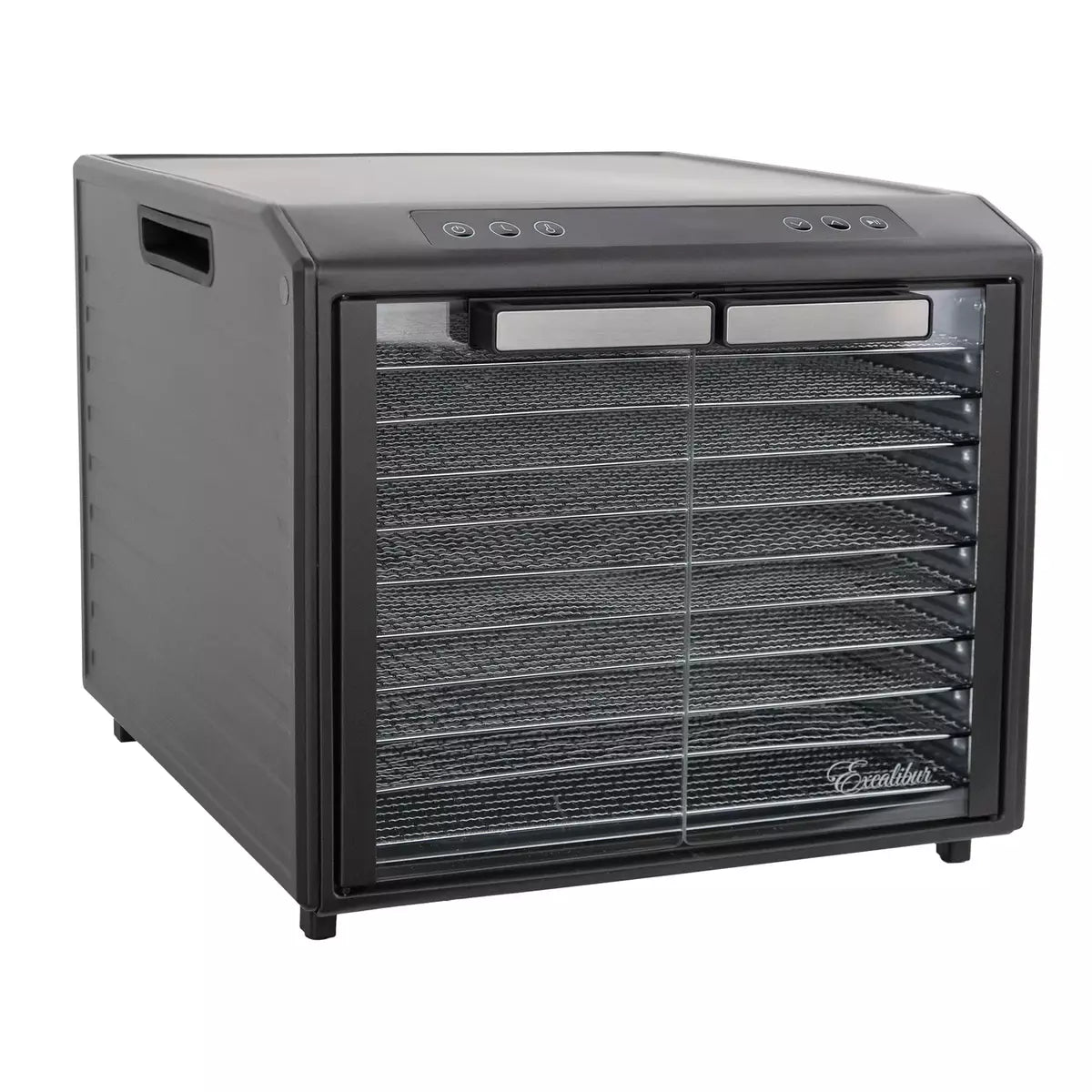 Excalibur 10 Tray Select Digital Dörrautomat DH10SC in Schwarz mit Glastüren und 10 Einschüben.