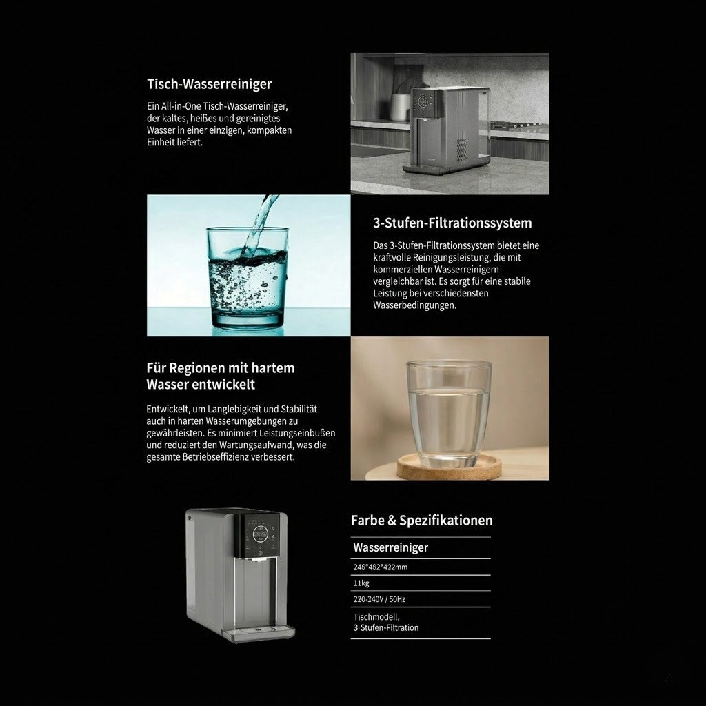 Übersicht der Funktionen und Spezifikationen des Hurom_Water_Purifier_WP-A01 Wasserreinigers.