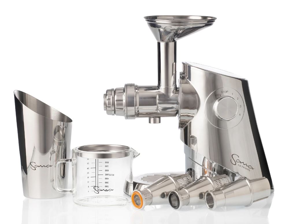 Sana 929 Ultimate Juicer mit 3 Siebe, Glas und Edelstahlbehälter